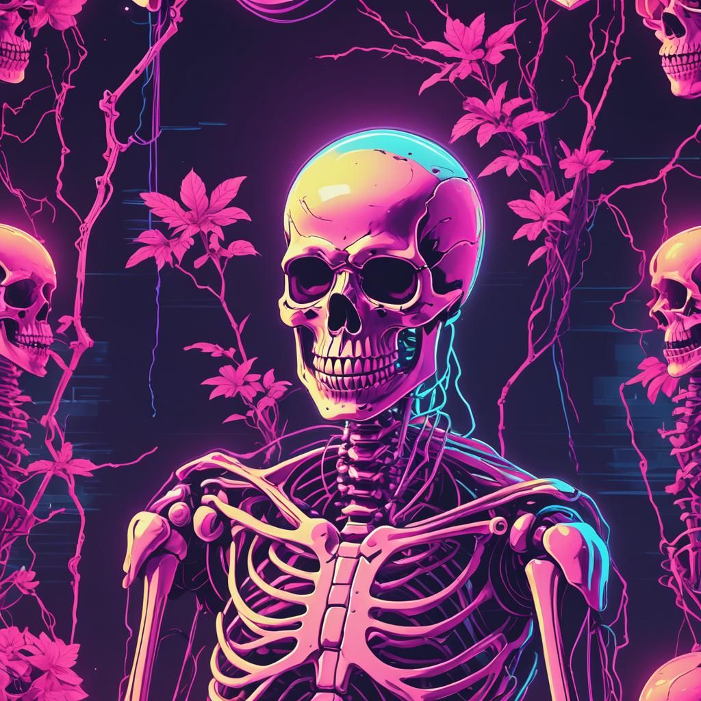 Synthwave Skeleton in Neon Retro Style