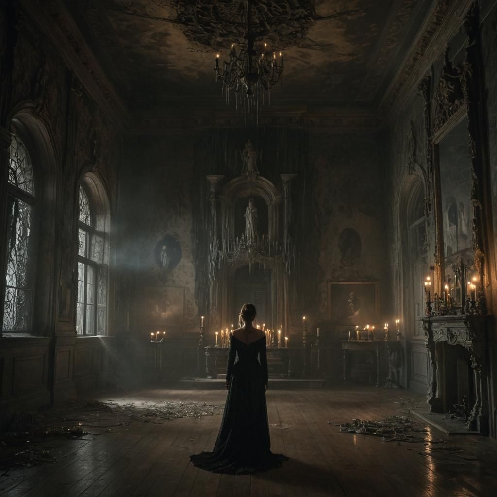 Woman and Apparition in Gothic Escape Room