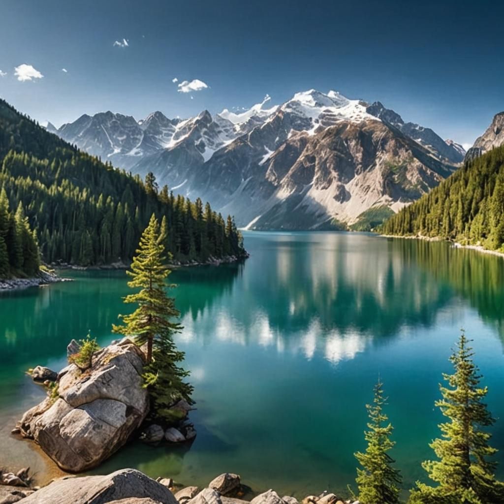 Mountain Lake Reflecting Snow-Capped Peaks