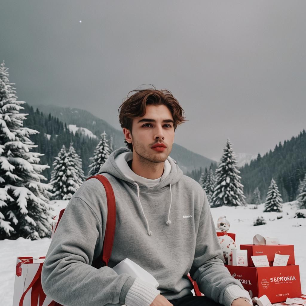 Grunge Euro Boy with Luscious Lips in Moody Landscape