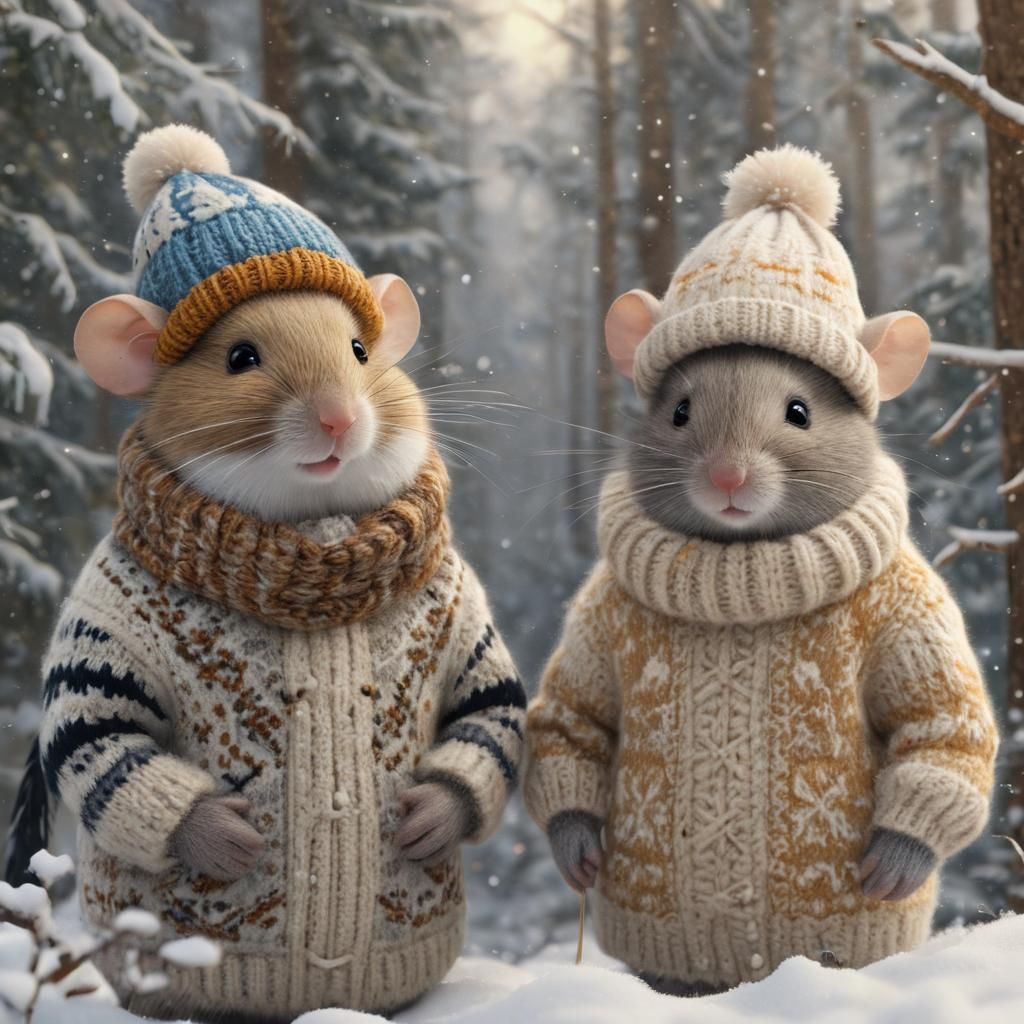 Mouse and Magpie in Winter Wonderland, Storybook Illustratio...