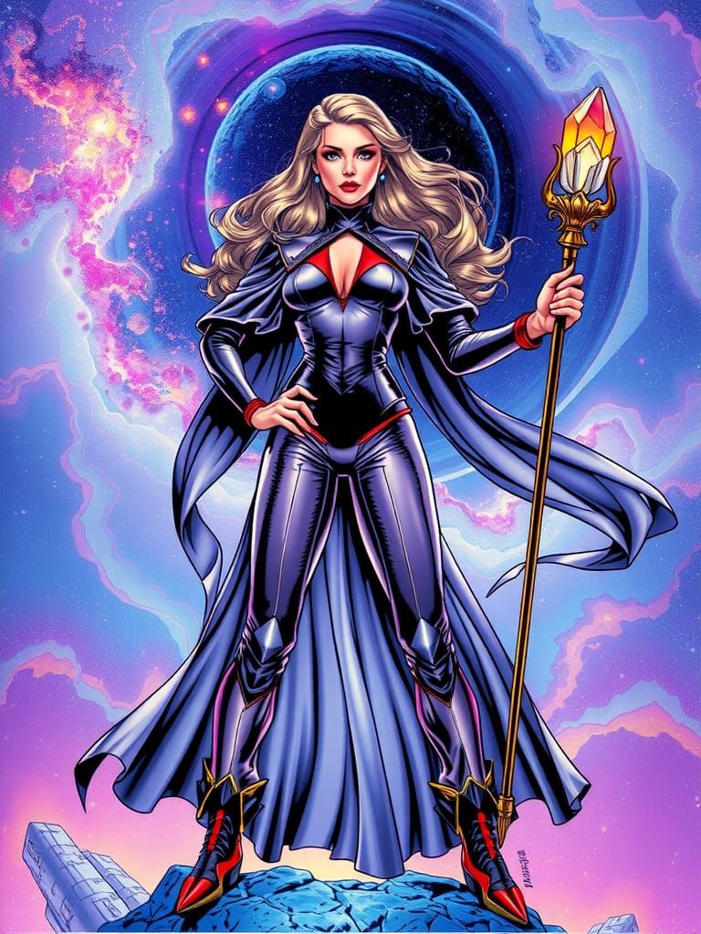 Sensational Sci-fi Warrior in Neon Nebula