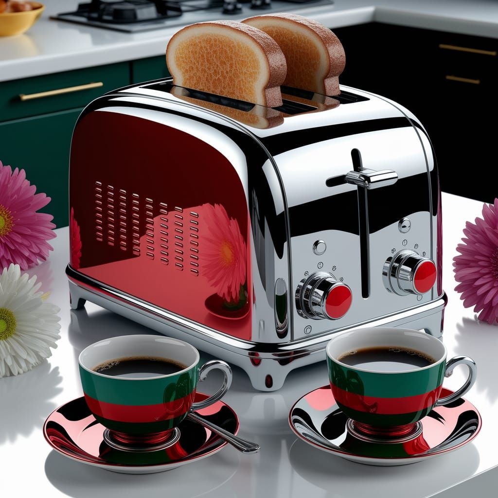 Hyper-Realistic Shiny Chrome Toaster in Perfect Condition