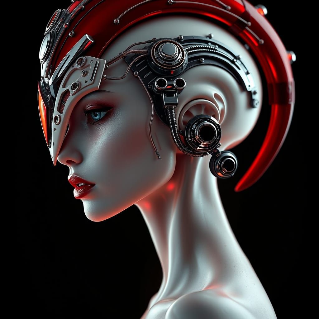 Ethereal Cyberpunk Goddess in Metallic Splendor