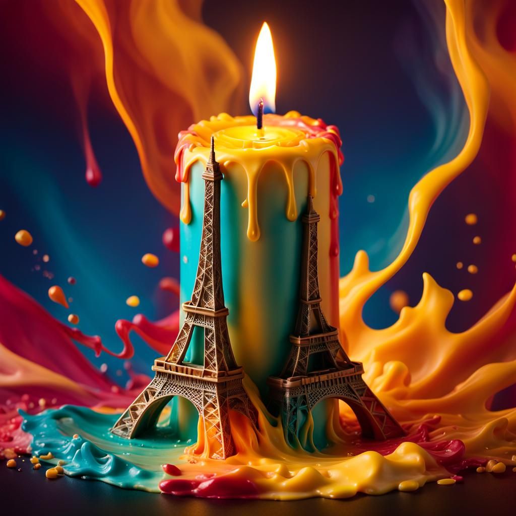 Wax Eiffel Tower Candle in Splash Art Style