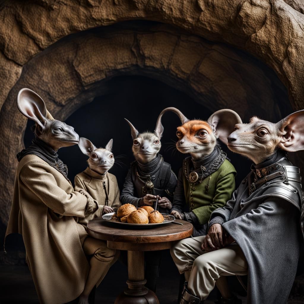 Surreal Alien Restaurant Celebration in Magical Realism