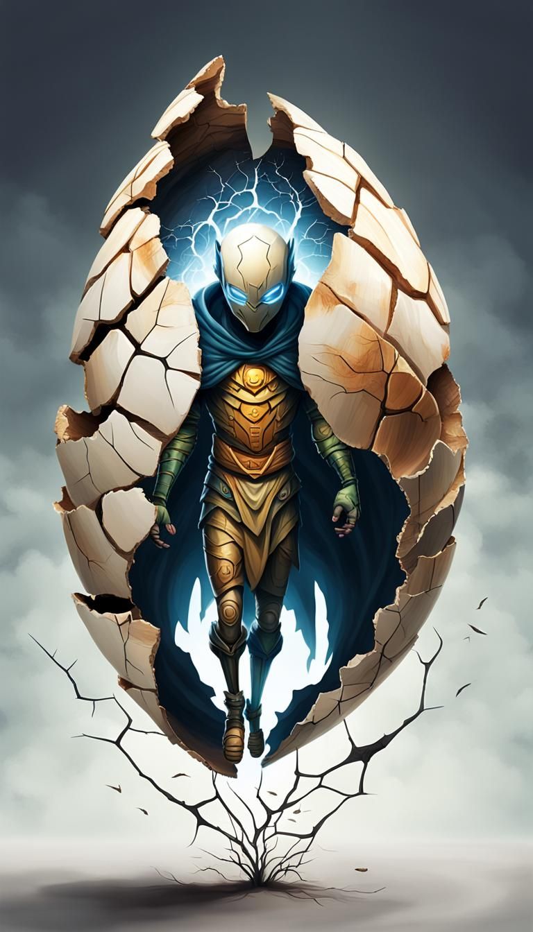 Character Emerging from Cracked Shell: Transformation