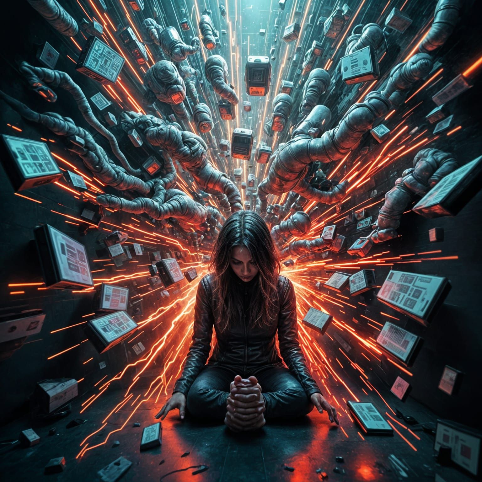 Surreal Descent into Burnout in Hyper-Realistic Style