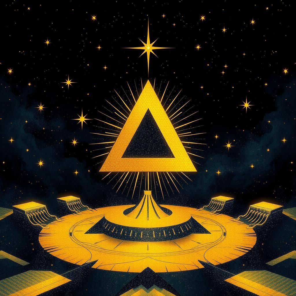 Maximalist Gold and Indigo Constellation Glitch Art