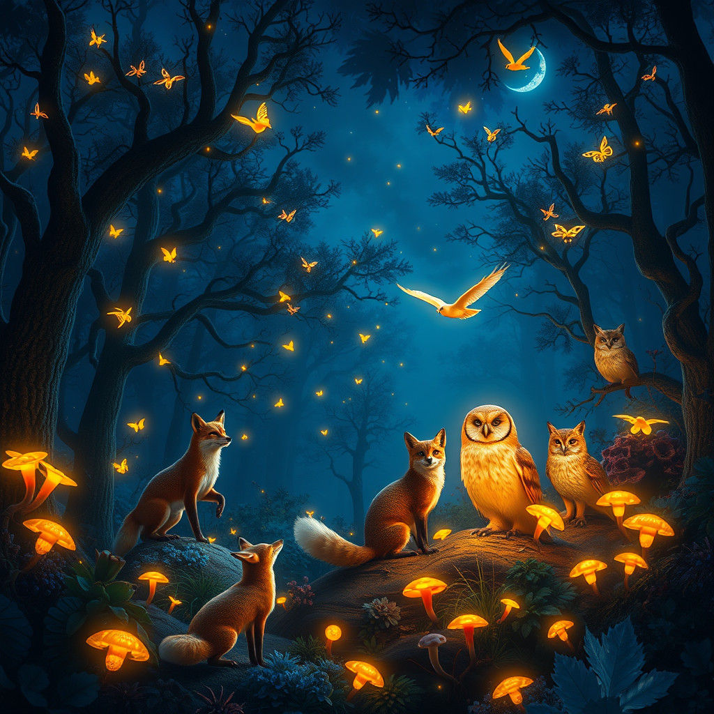 Luminescent Animals in a Mystical Forest