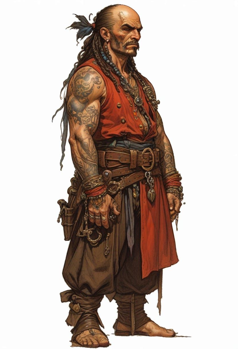 Barefoot Pirate Illustration in Heroic Fantasy Style