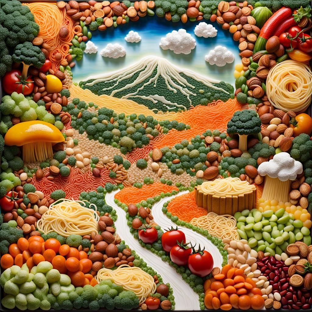 Surreal Food Landscape in Alcohol Ink Style