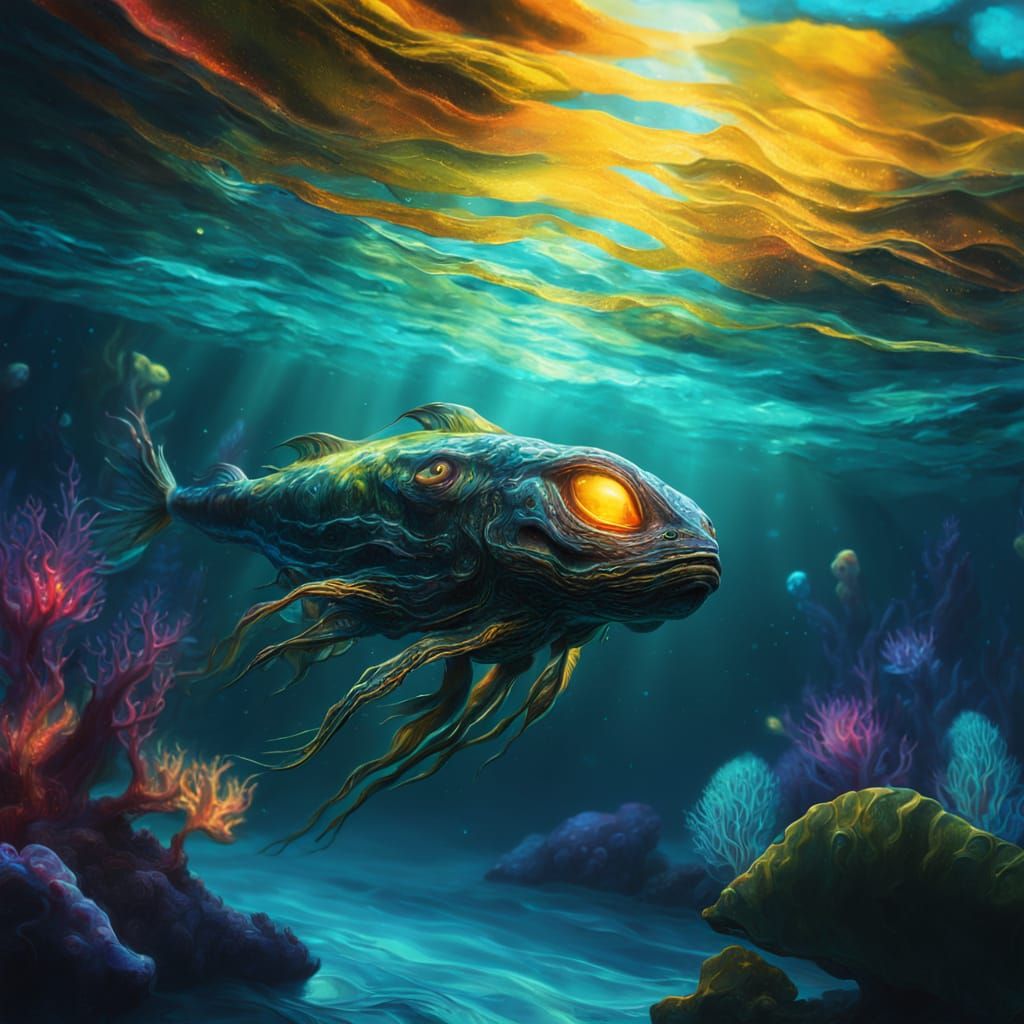 Underwater Alien in Surreal Oil Painting