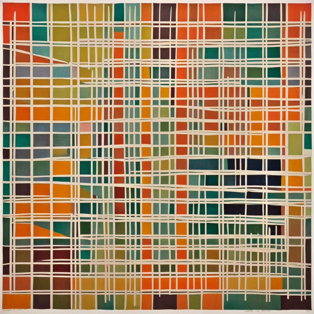 Vibrant Grid Abstraction in Dreamy Expressionism