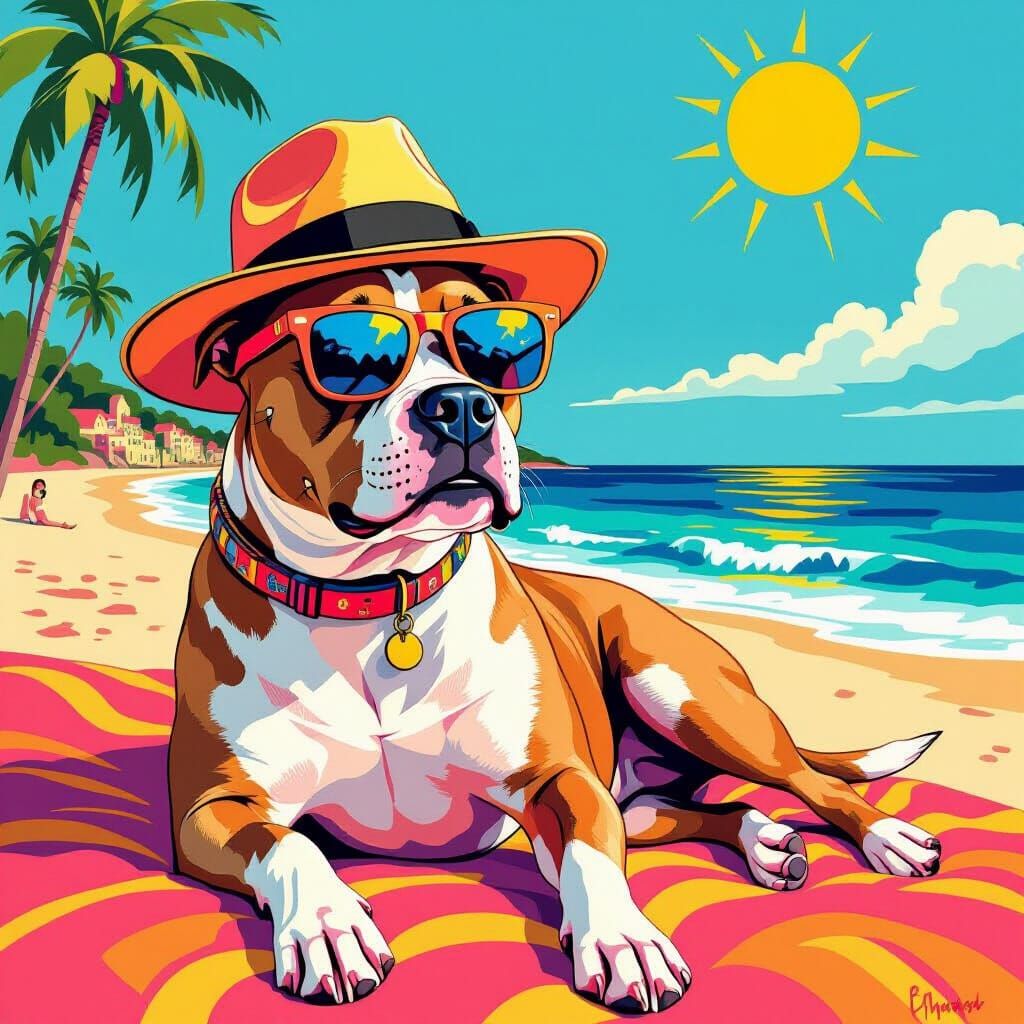 Cool Terrier in Fedora Lounging on Coastline