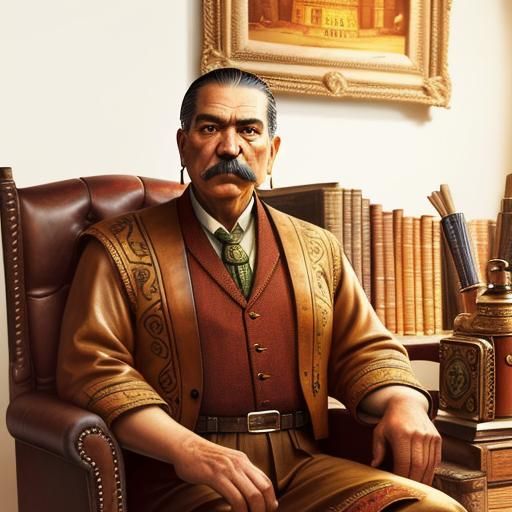 Thoughtful Man in Mexican Folk Art Style