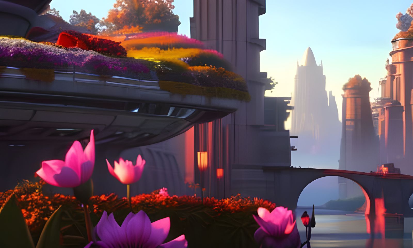 Retrofuturistic Rome with Cyberpunk Botanical Garden