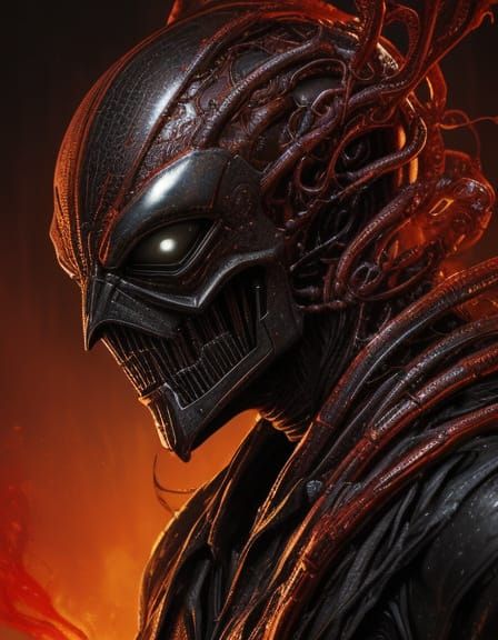 Alien Symbiote Suit in Dark Fantasy Oil Painting