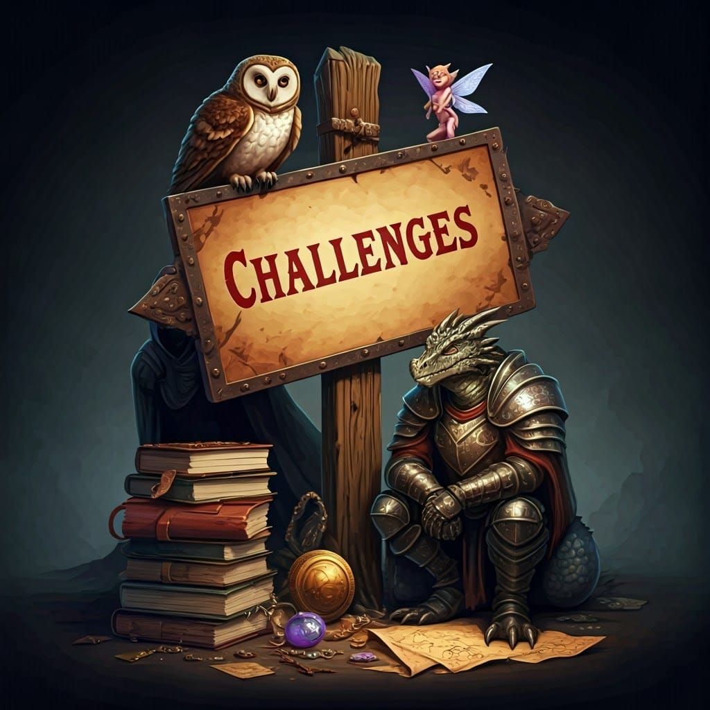 D&D Challenges Sign with Fantasy Characters