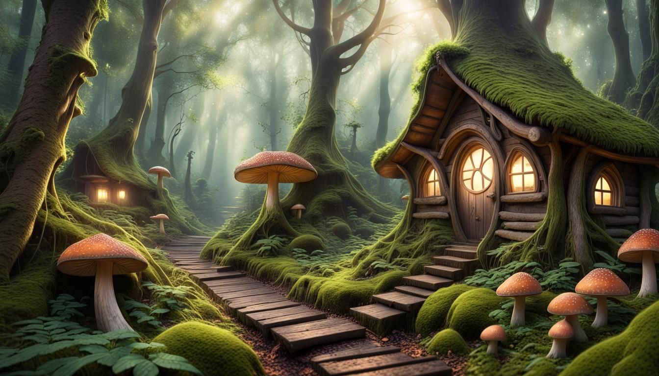 Ethereal Misty Forest with Ancient Trees