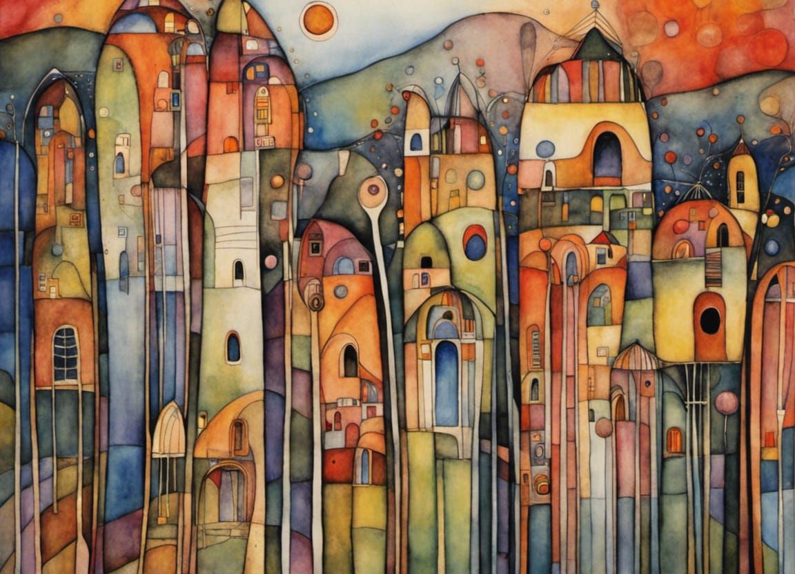 Abstract Fantasy Village Watercolor Painting