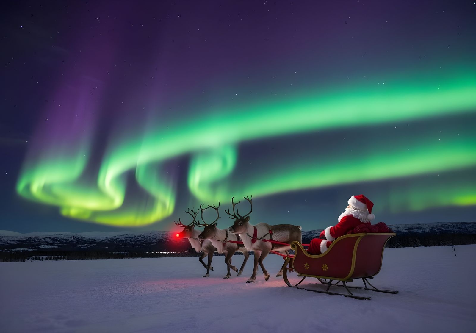 Santa's Sleigh Under Norway's Northern Lights