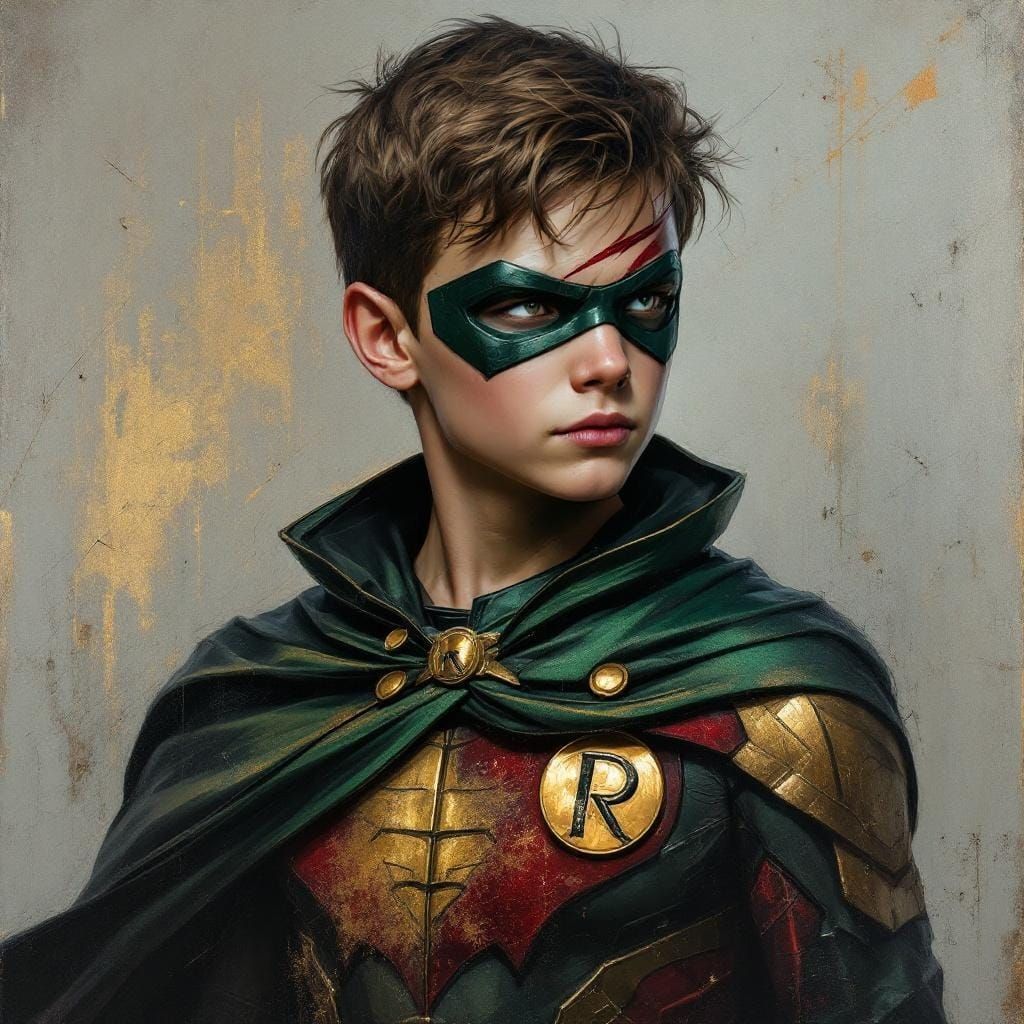 Metallic Oil Painting Portrait of Robin in Impasto