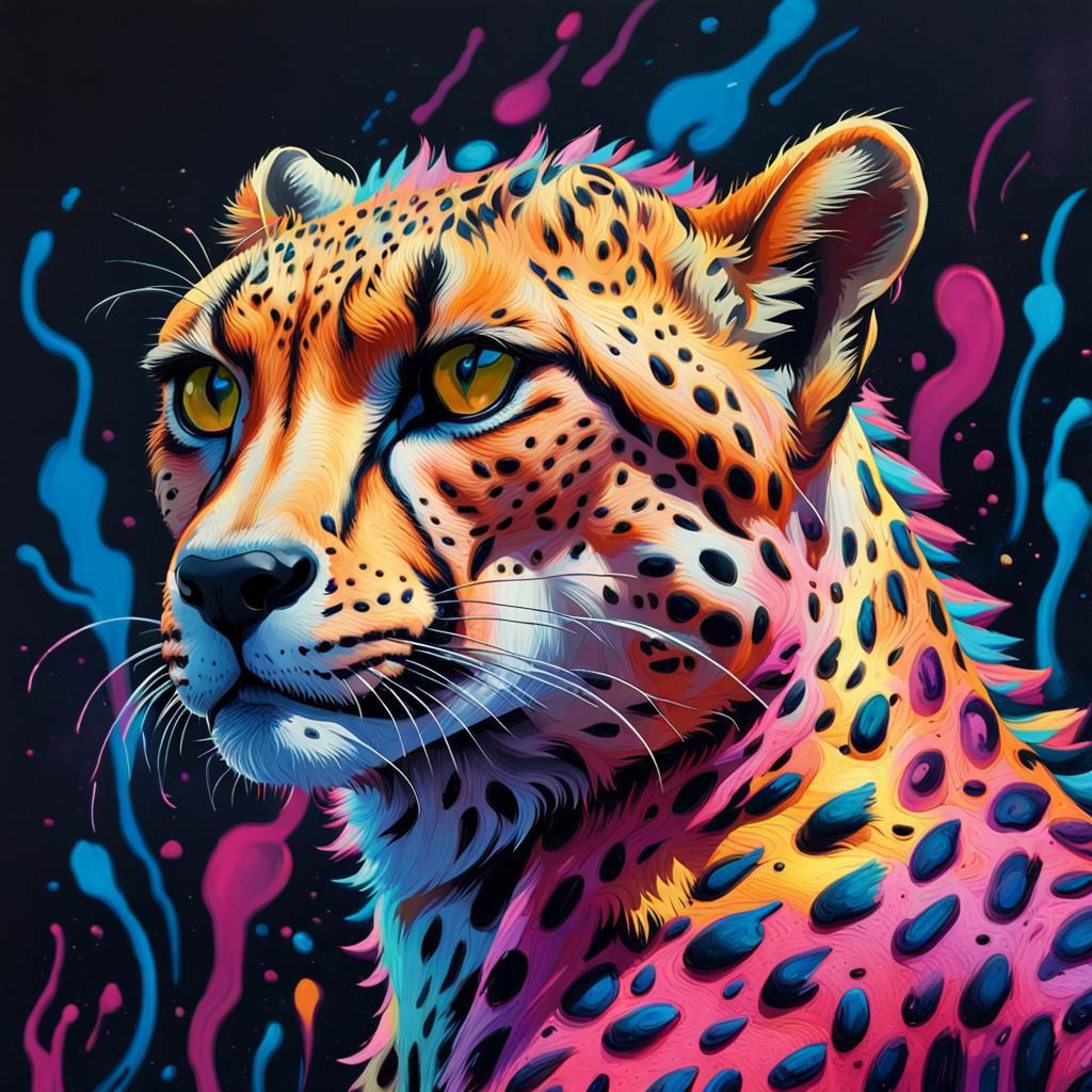 Neon Graffiti Cheetah in Maximalist Style