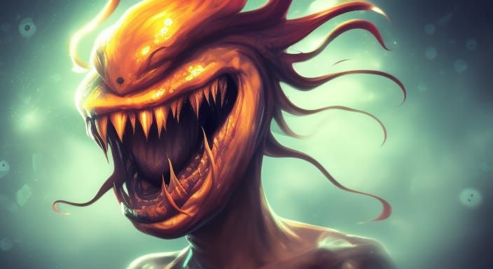 Hyperrealistic Face with Many Eyes and Teeth