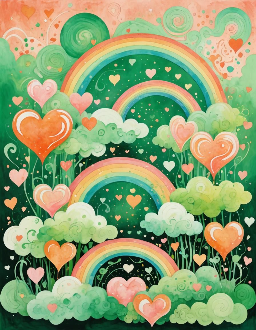 Psychedelic Hearts and Rainbows Collage in Gothic Splash Art