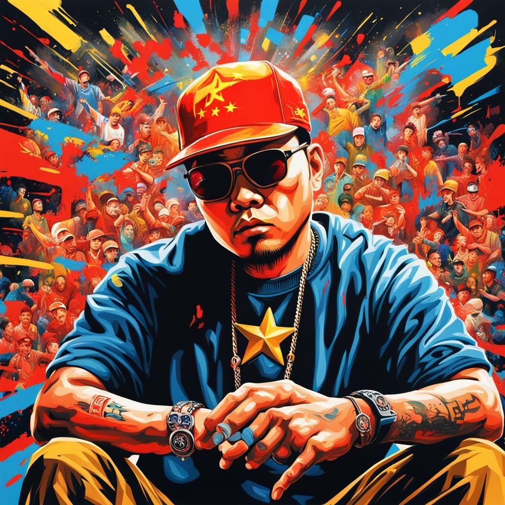 Chinese Rapper Concert in Graffiti Street Art Style