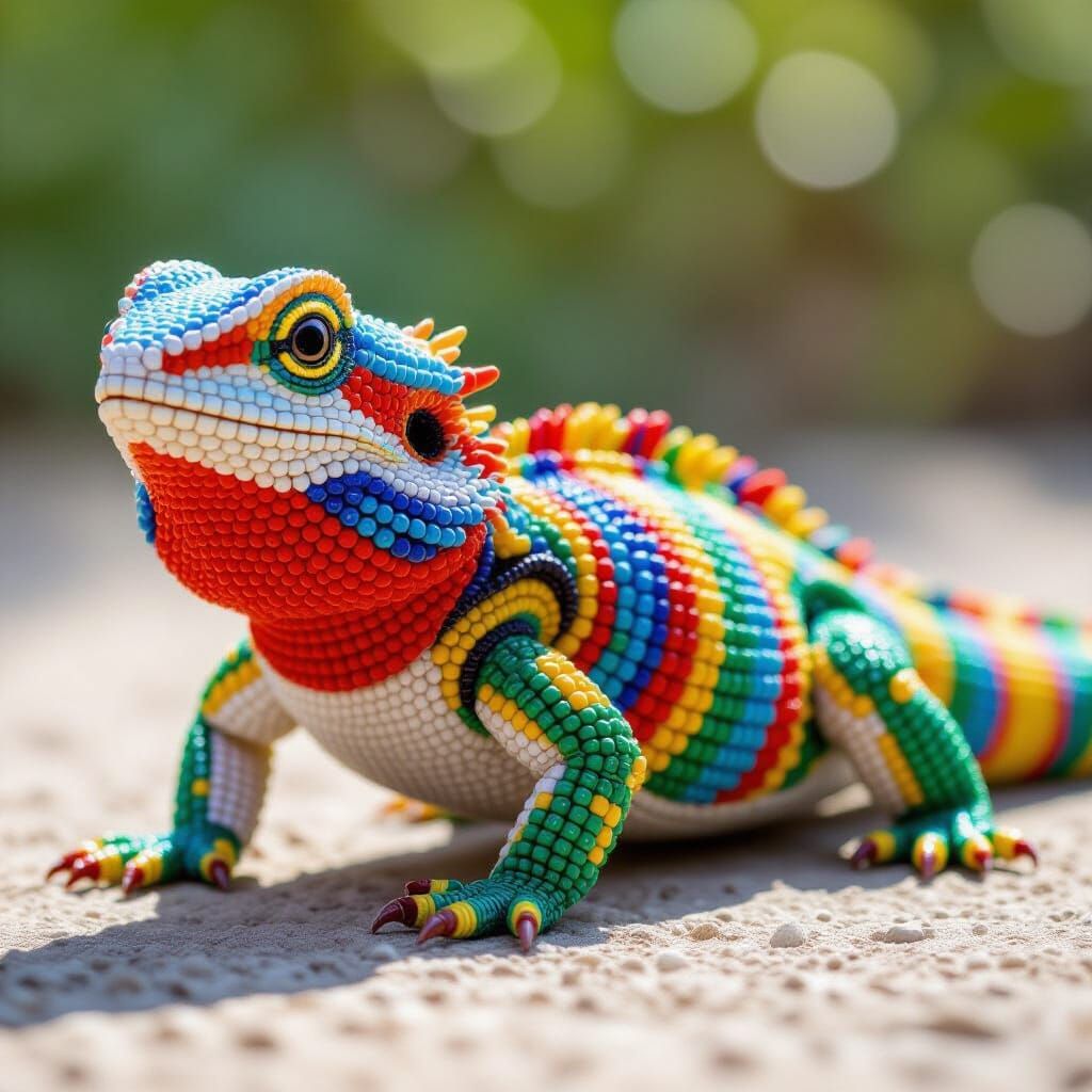 Beaded Bearded Dragon: A Colorful Reptile Art