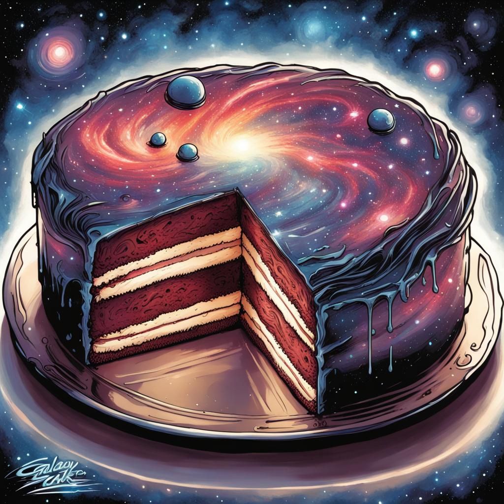Galaxy Cake in Comic Book Art Style