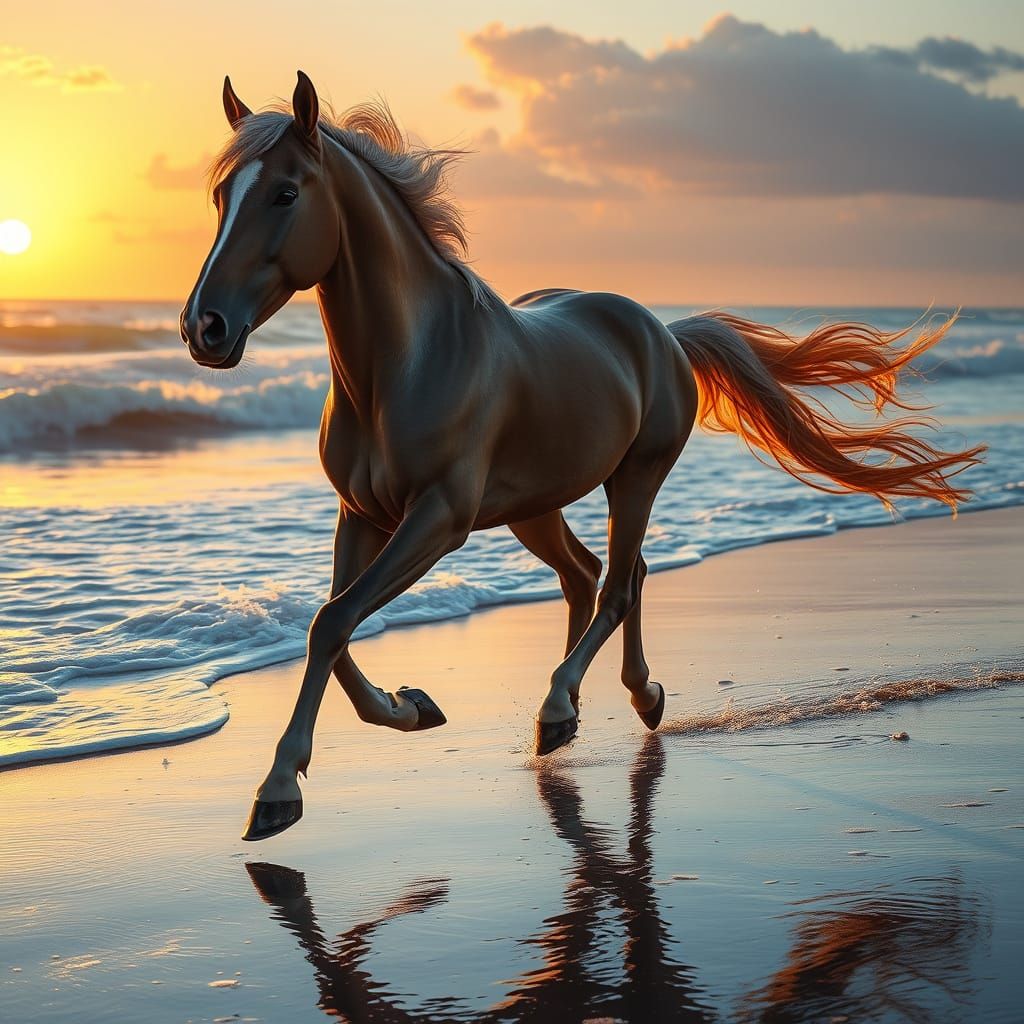 Elegant Sunset Scene with Majestic Mustang and Rider in Perf...