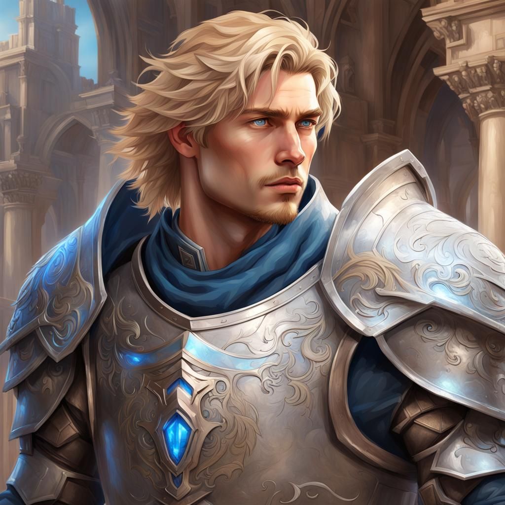 Young Paladin Portrait in Hyperdetailed Digital Art Style