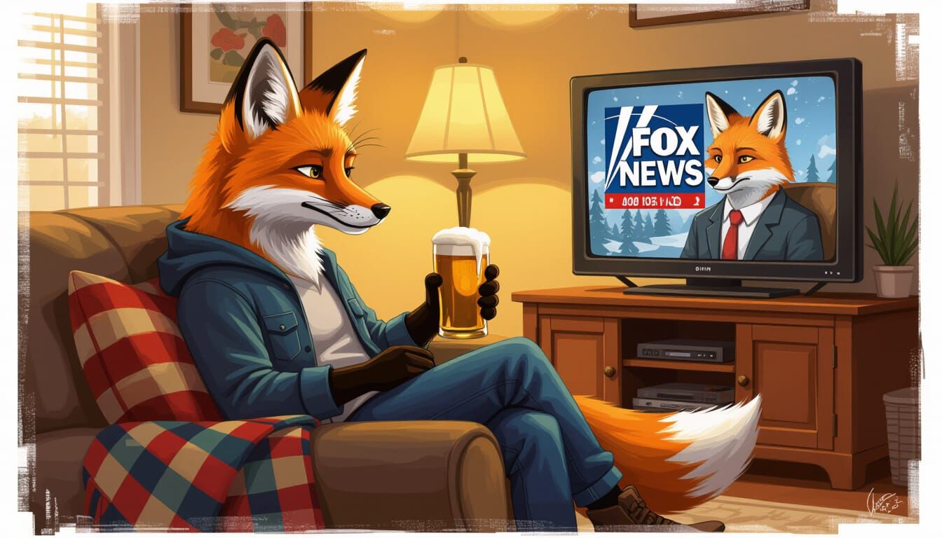 Fox Watching TV in Cozy Living Room