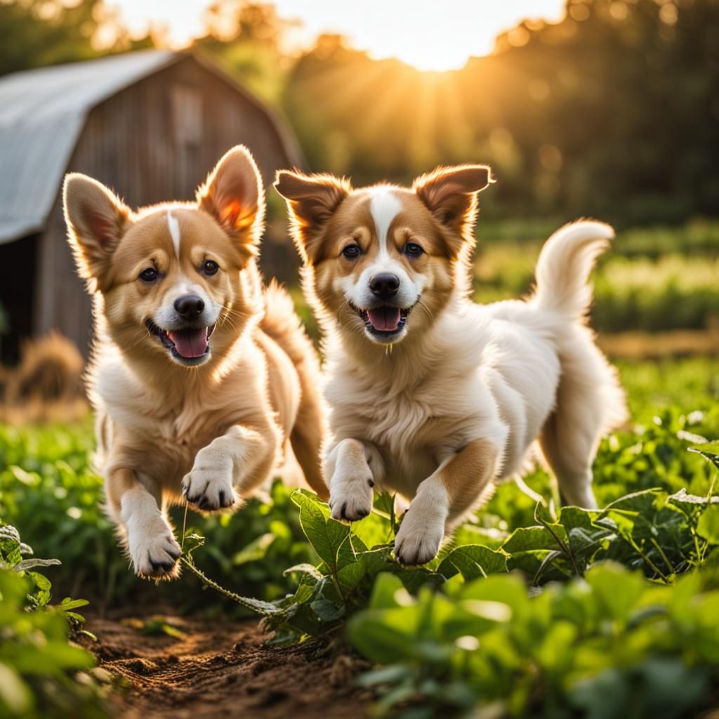 Cute Dogs Playing on a Farm