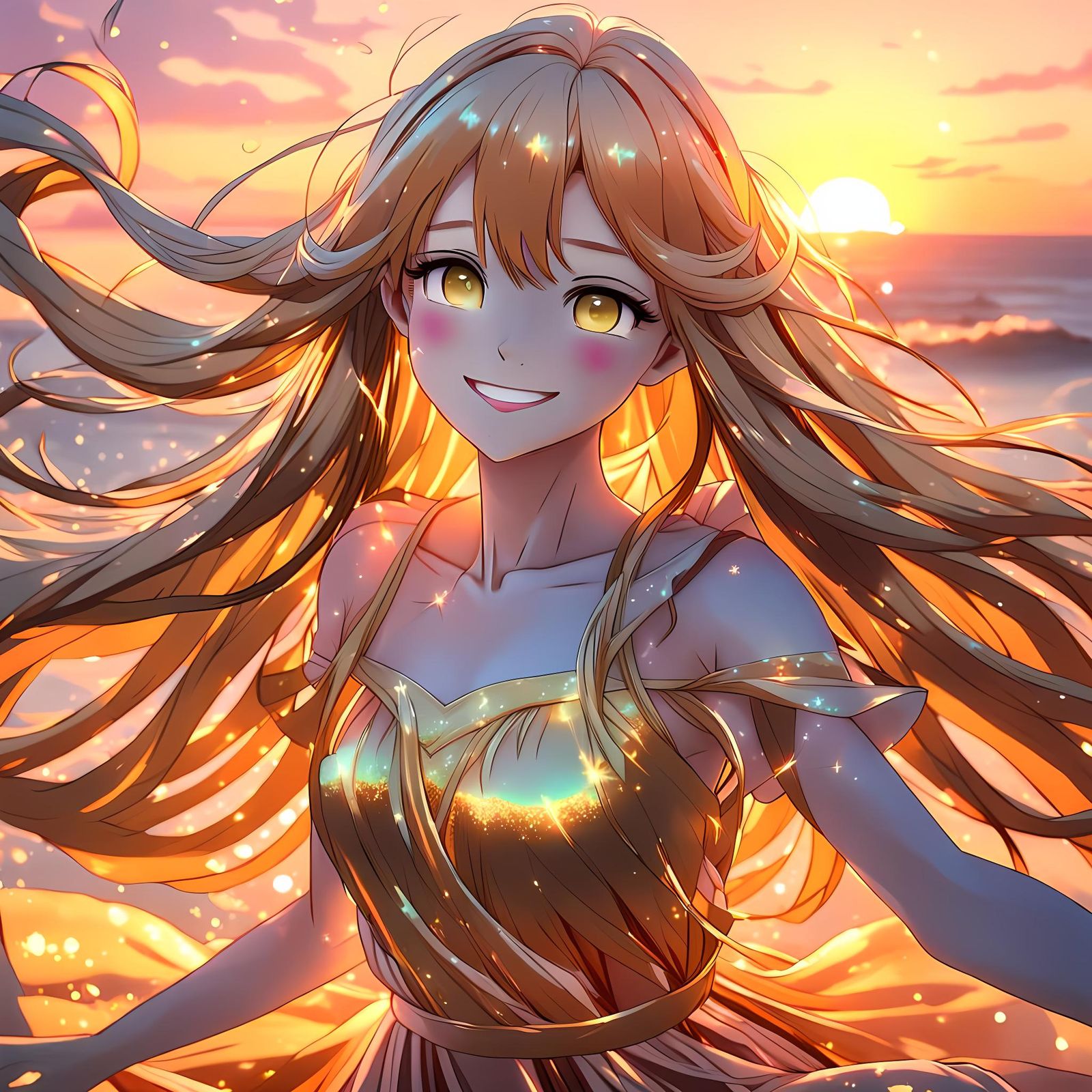 Smiling Anime Girl in Golden Hour, Cel Shading