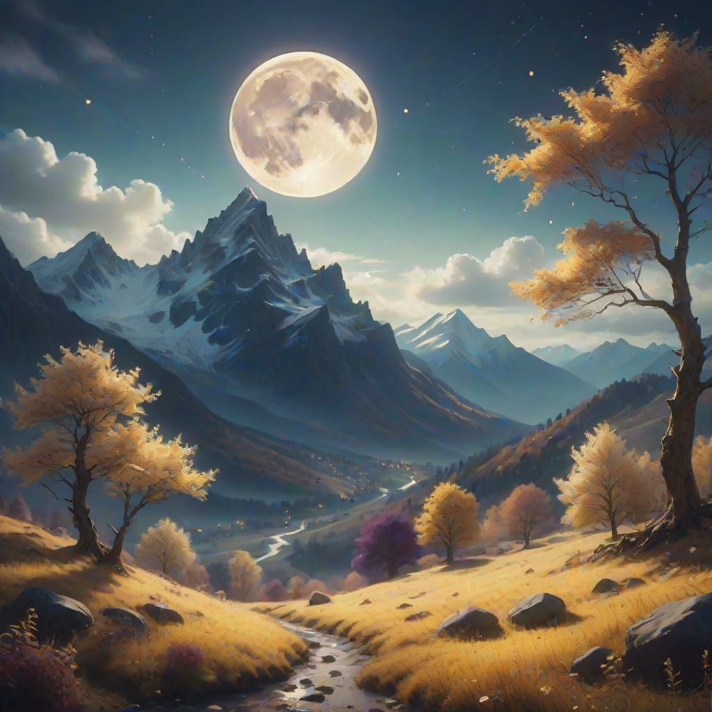 Serene Autumn Wonderland under a Full Moon