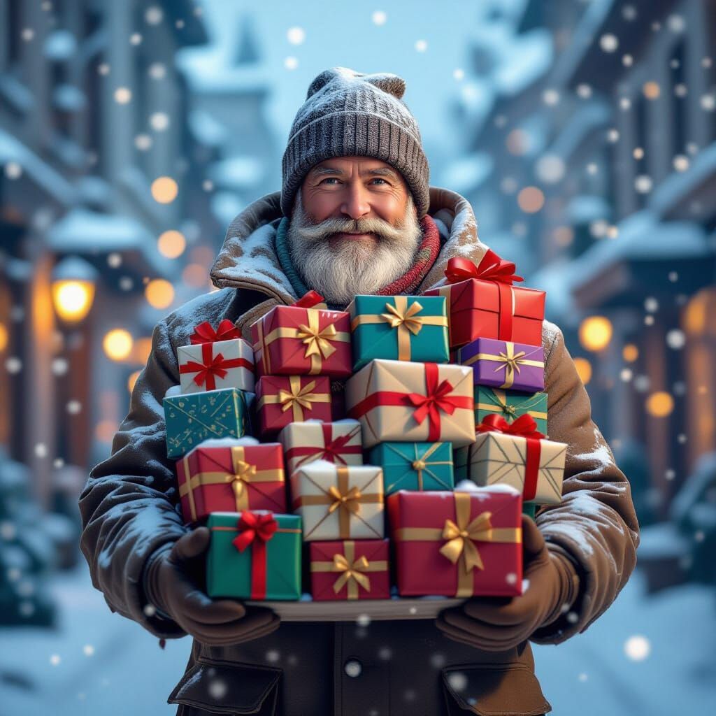 Christmas Mailman Delivers Gifts in Fantasy Realism Style