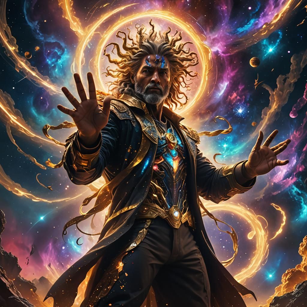 Godlike Figure Creates Life Amid Cosmic Chaos