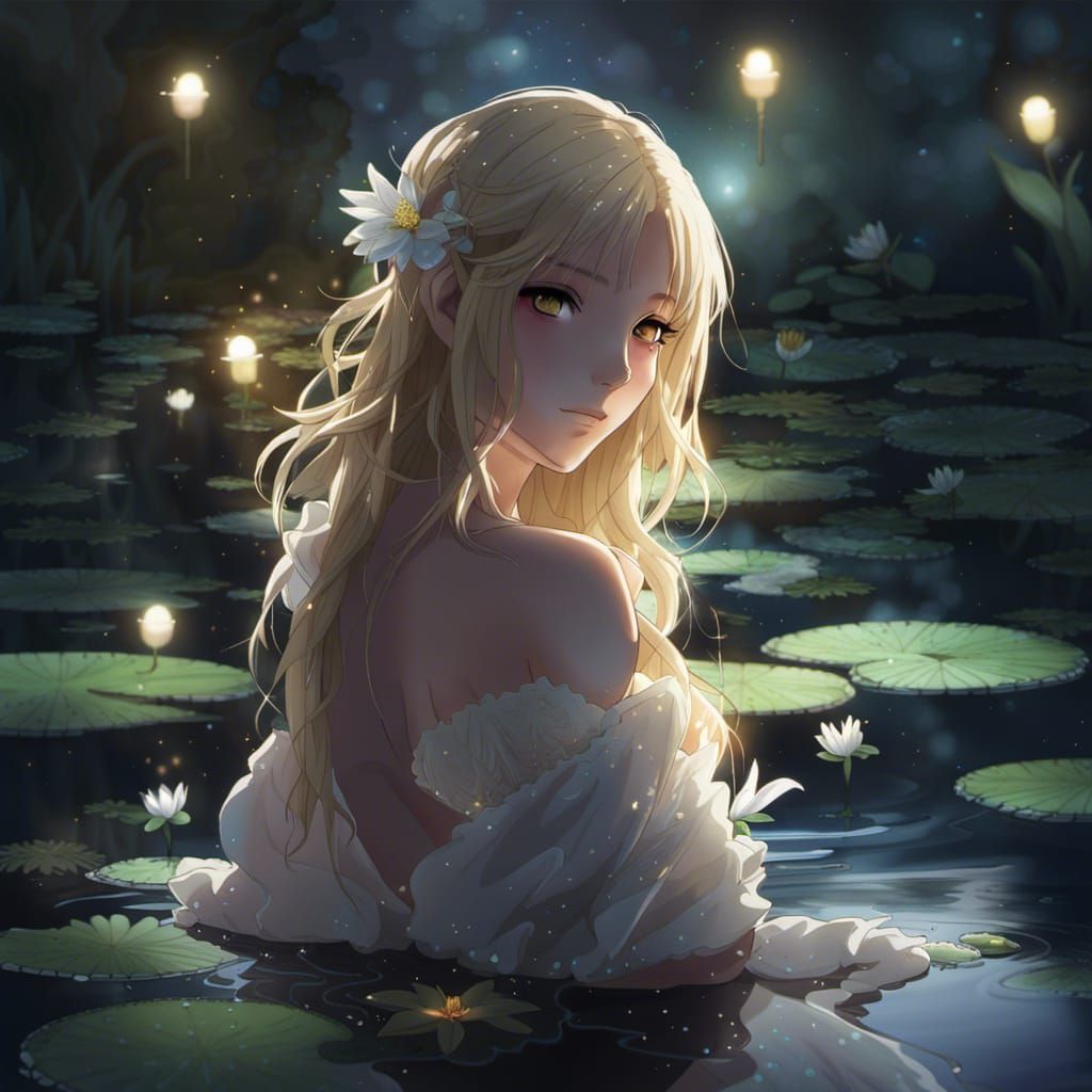 Angelic Blonde Woman with Wings in Anime Style