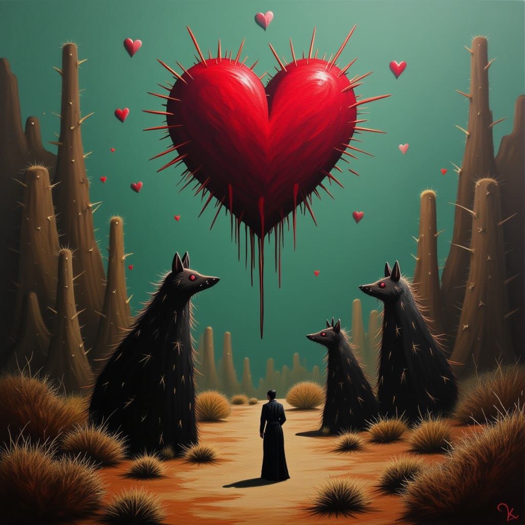 Abandoned Loveheart Factory in Wasteland Oil Painting