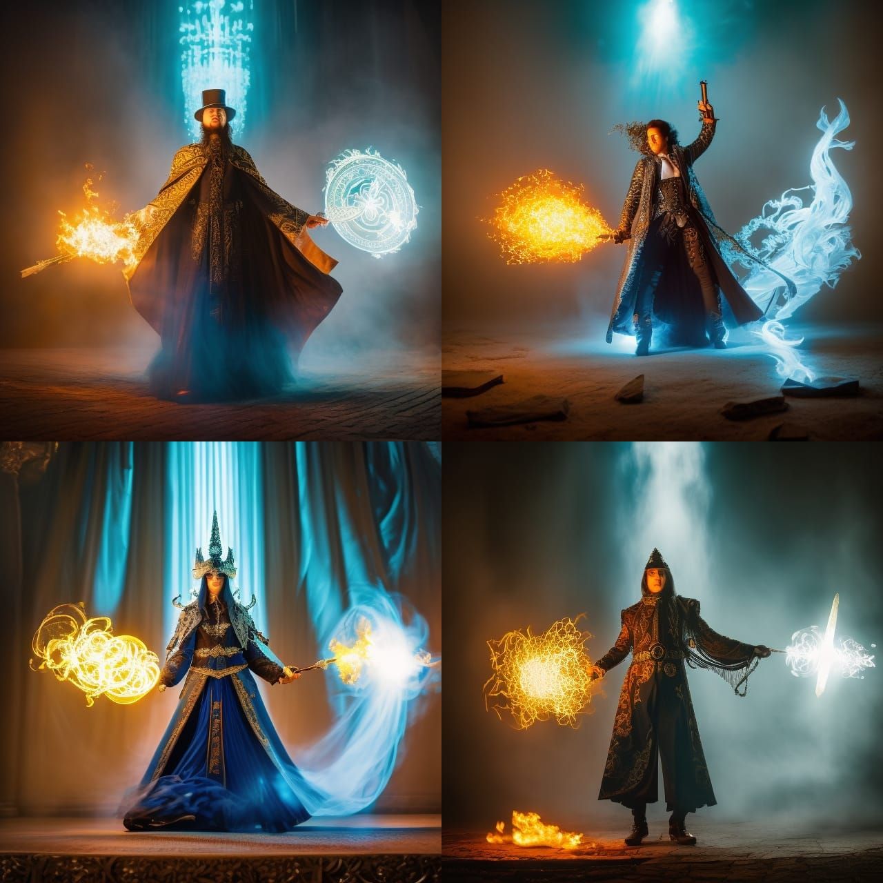 Powerful Magician Casting Elaborate Spells: Digital Illustra...
