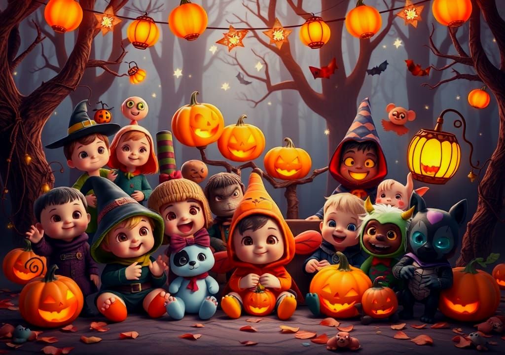 Halloween Characters in 3D Render: Charming and Fun