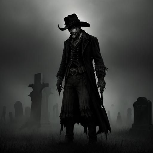 Zombie in Misty Old West Cemetery: Gothic Horror Art