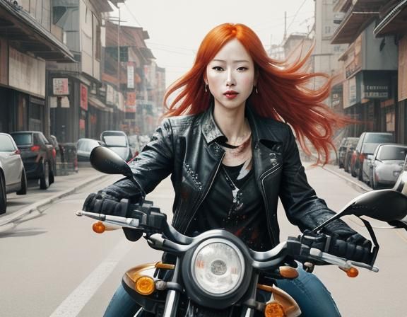 Redhead Biker Portrait in Watercolor Style