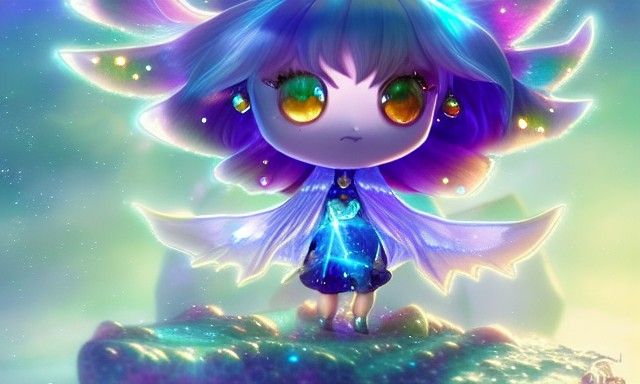 Adorable Chibi Crystal Guardian in Art Nouveau Style