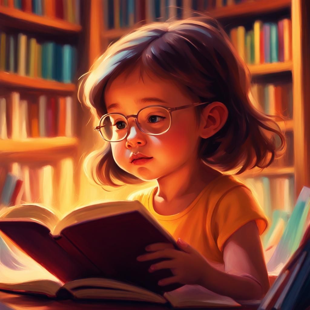 Girl Reading in Library: Digital Concept Art