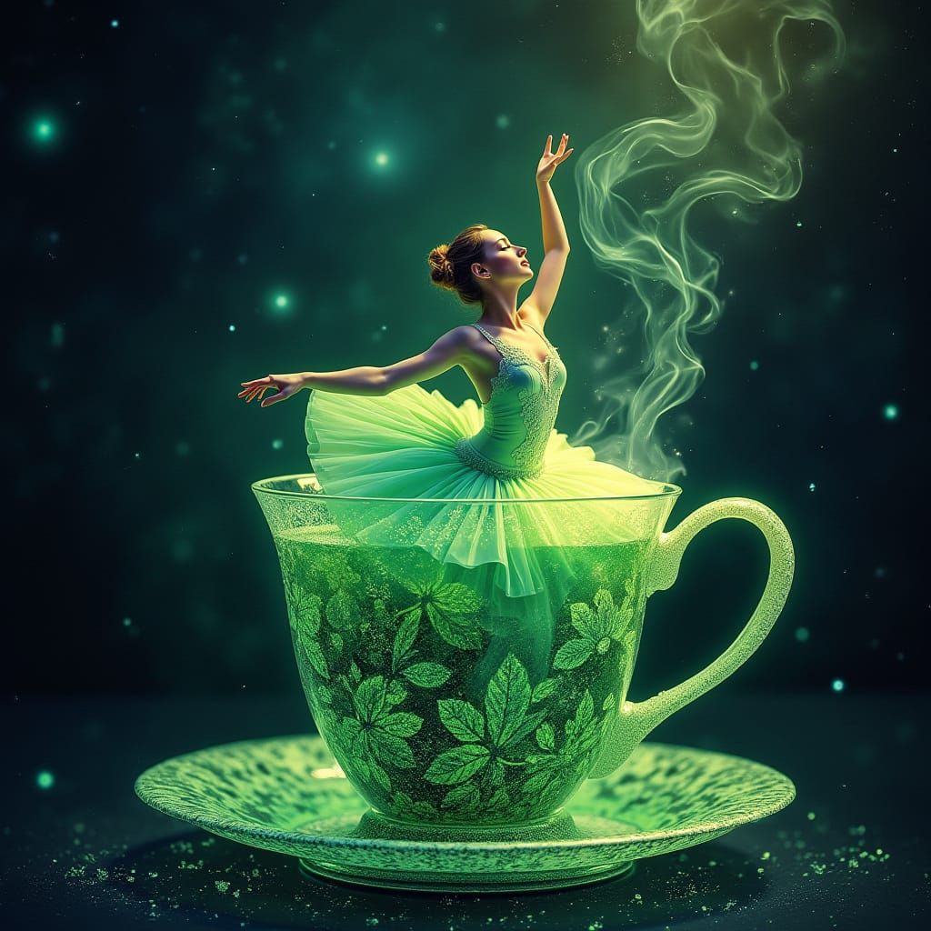 Ballerina in Green Tea Mug Astral Cosmic Illustration